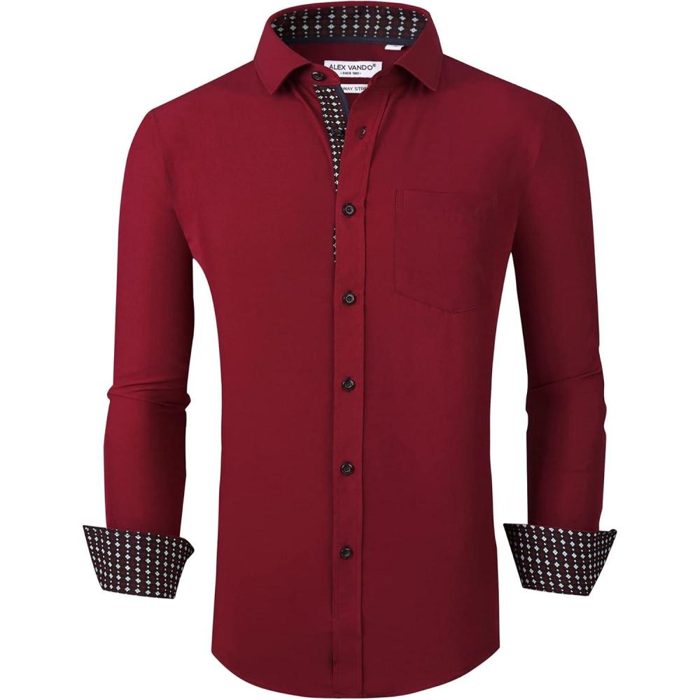 imageAlex Vando Mens Dress Shirt Wrinkle Free Regular Fit 4Way Stretch Button Down ShirtsBurgundy