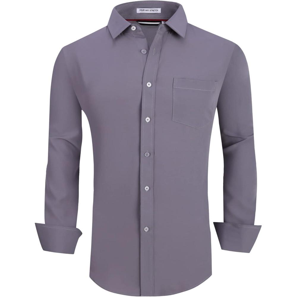 imageAlex Vando Mens Dress Shirt Wrinkle Free Regular Fit 4Way Stretch Button Down ShirtsCharcoal