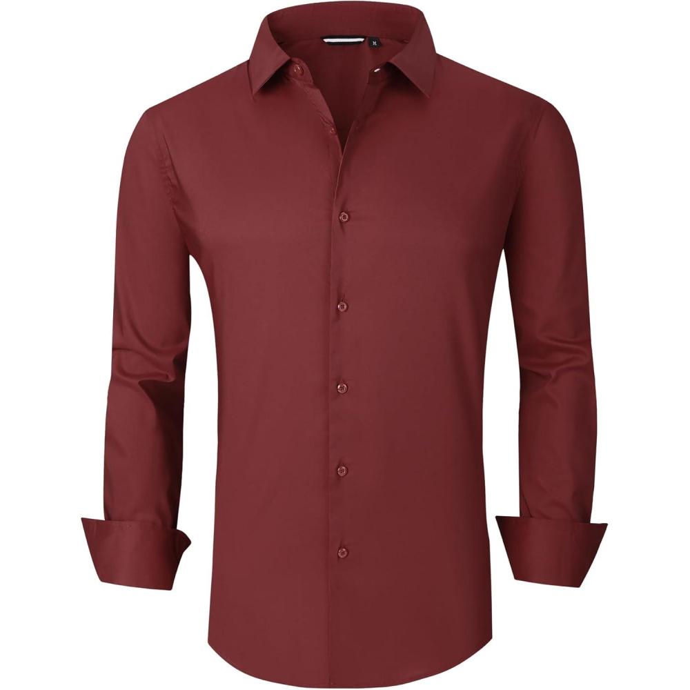 imageAlex Vando Mens Dress Shirt Wrinkle Free Regular Fit 4Way Stretch Button Down ShirtsCotton Burgundy