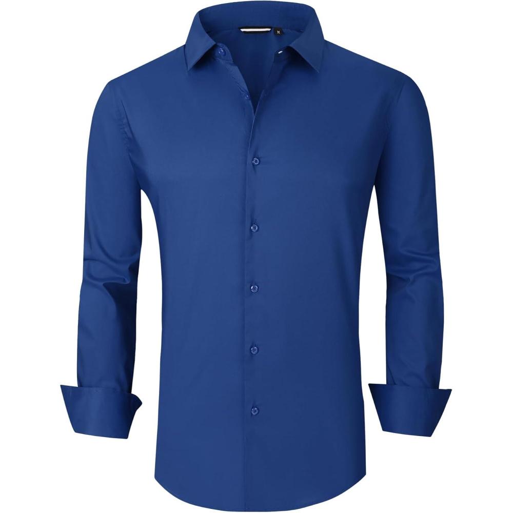 imageAlex Vando Mens Dress Shirt Wrinkle Free Regular Fit 4Way Stretch Button Down ShirtsCotton Royal