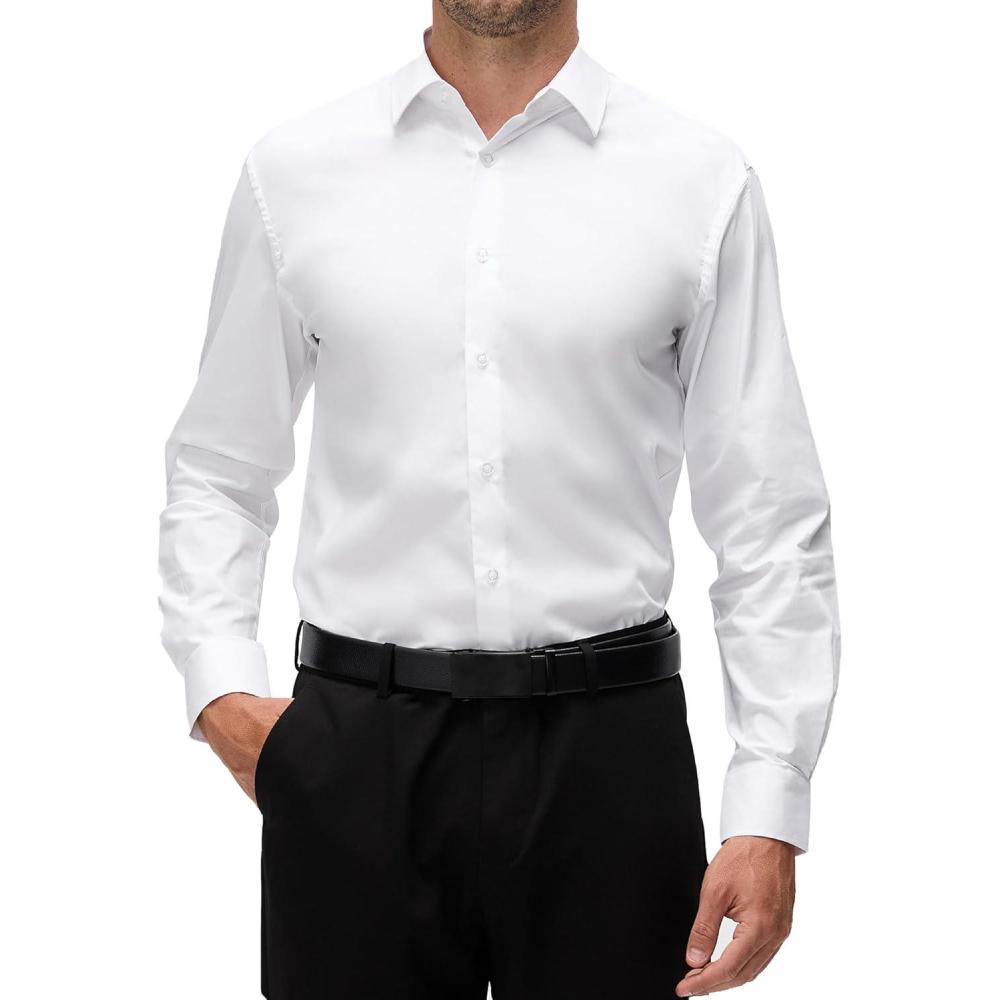 imageAlex Vando Mens Dress Shirt Wrinkle Free Regular Fit 4Way Stretch Button Down ShirtsCotton White