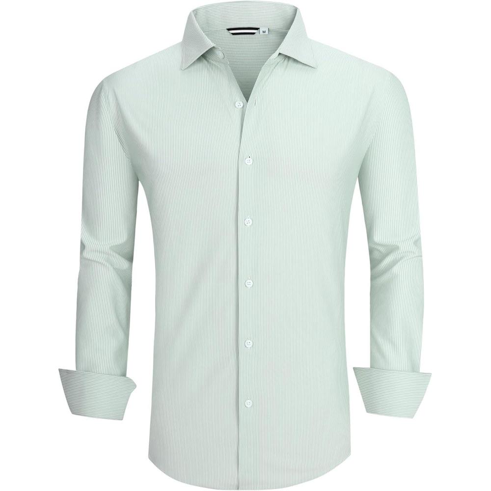 imageAlex Vando Mens Dress Shirt Wrinkle Free Regular Fit 4Way Stretch Button Down ShirtsGreen Stripe