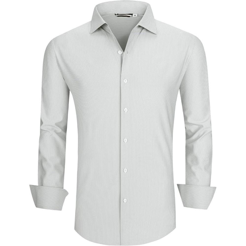 imageAlex Vando Mens Dress Shirt Wrinkle Free Regular Fit 4Way Stretch Button Down ShirtsGrey Stripe