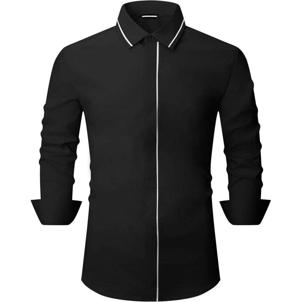imageAlex Vando Mens Dress Shirt Wrinkle Free Regular Fit 4Way Stretch Button Down ShirtsHidden Black