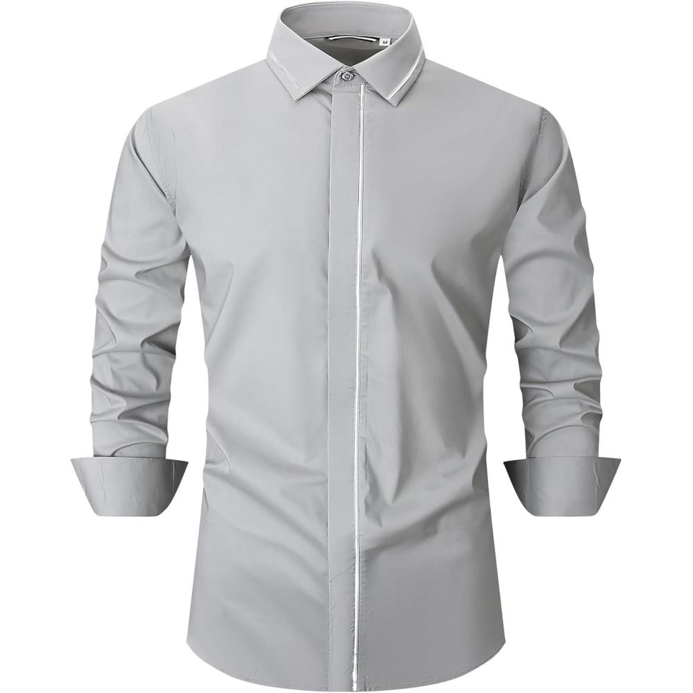 imageAlex Vando Mens Dress Shirt Wrinkle Free Regular Fit 4Way Stretch Button Down ShirtsHidden Grey