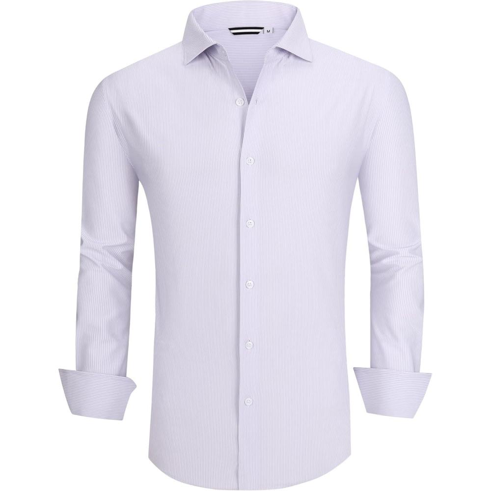 imageAlex Vando Mens Dress Shirt Wrinkle Free Regular Fit 4Way Stretch Button Down ShirtsLilac Stripe