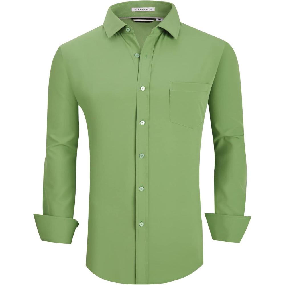 imageAlex Vando Mens Dress Shirt Wrinkle Free Regular Fit 4Way Stretch Button Down ShirtsLt Green