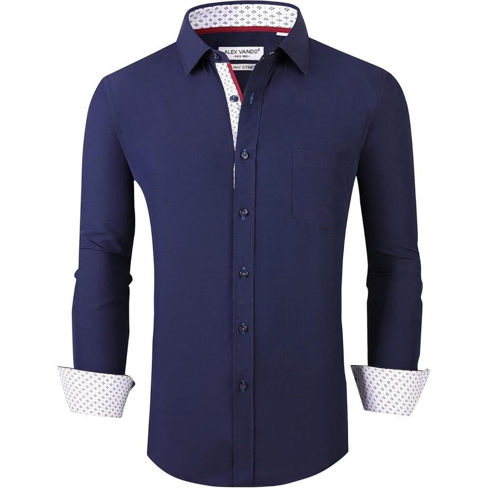 imageAlex Vando Mens Dress Shirt Wrinkle Free Regular Fit 4Way Stretch Button Down ShirtsNavy