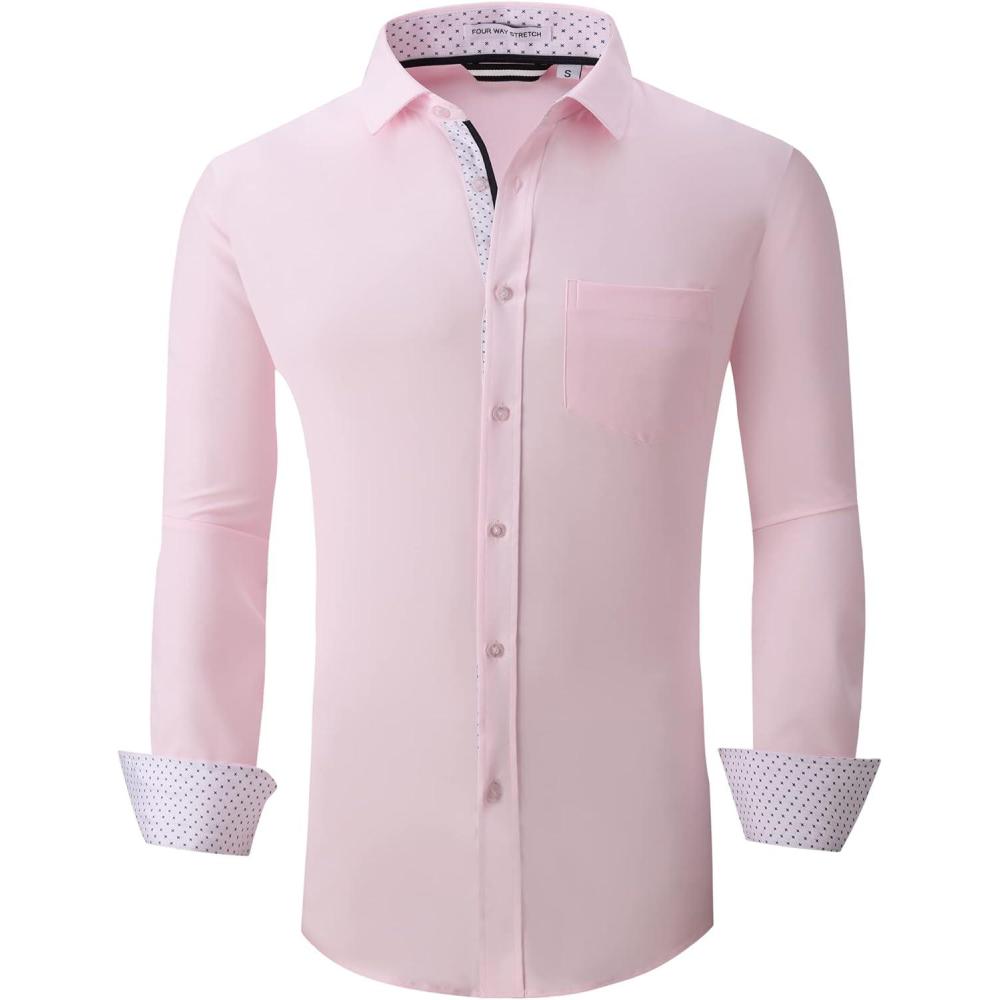 imageAlex Vando Mens Dress Shirt Wrinkle Free Regular Fit 4Way Stretch Button Down ShirtsPink