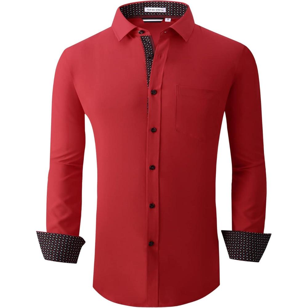 imageAlex Vando Mens Dress Shirt Wrinkle Free Regular Fit 4Way Stretch Button Down ShirtsRed