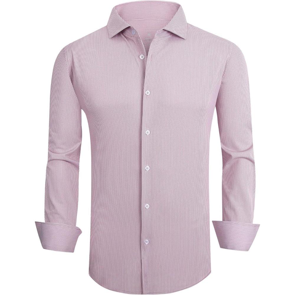 imageAlex Vando Mens Dress Shirt Wrinkle Free Regular Fit 4Way Stretch Button Down ShirtsRed Stripe