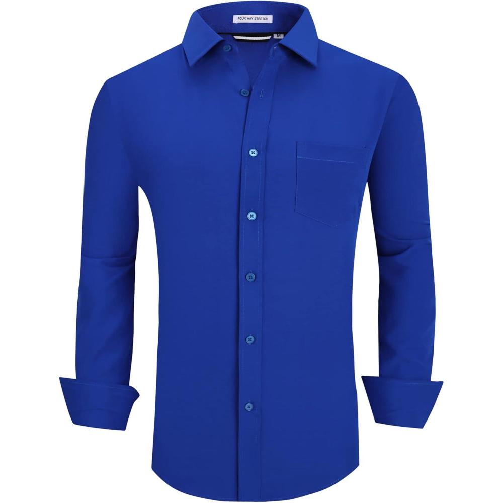 imageAlex Vando Mens Dress Shirt Wrinkle Free Regular Fit 4Way Stretch Button Down ShirtsRoyal