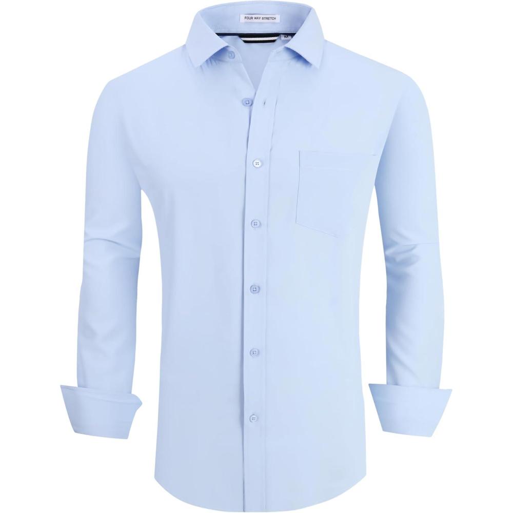 imageAlex Vando Mens Dress Shirt Wrinkle Free Regular Fit 4Way Stretch Button Down ShirtsSolid Blue