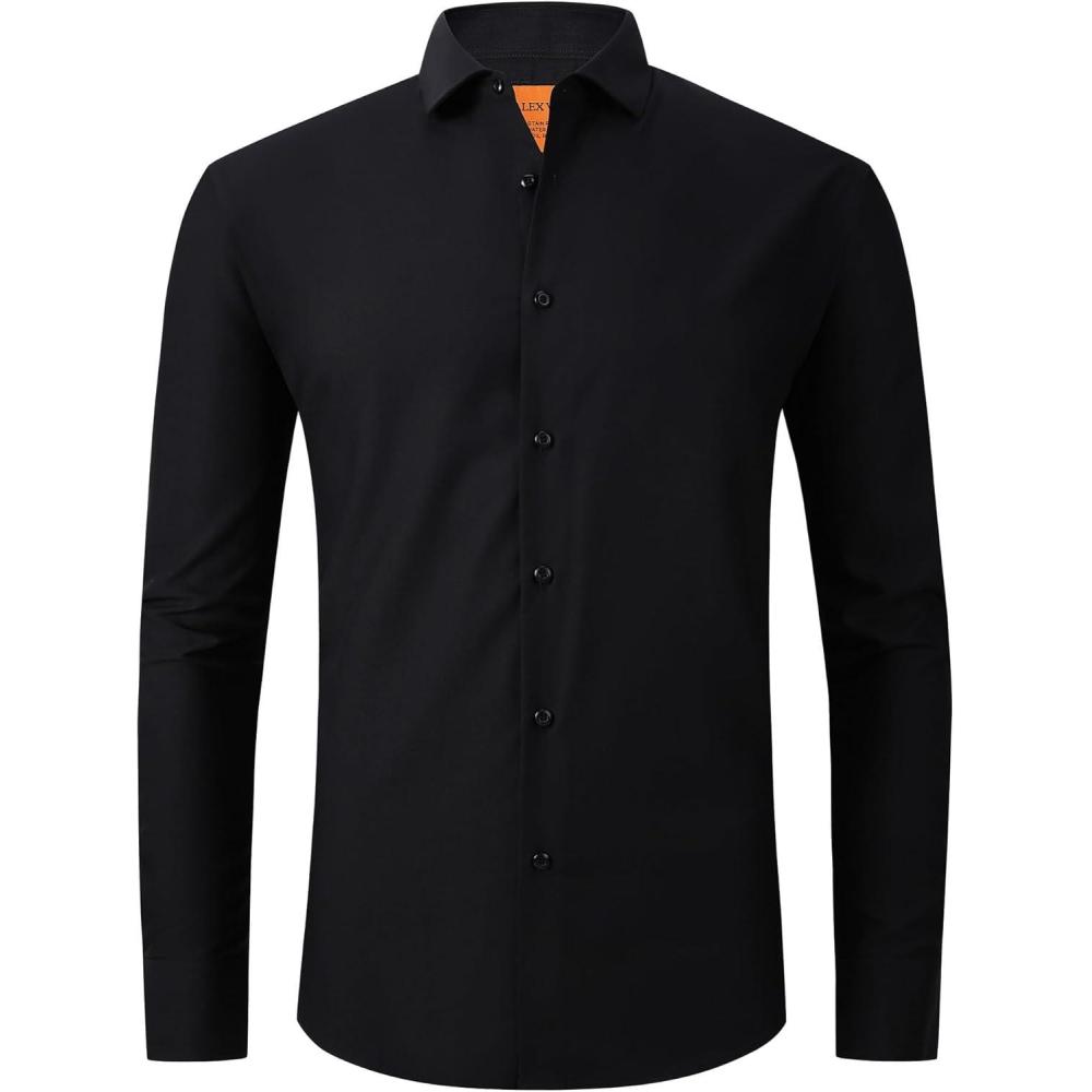 imageAlex Vando Mens Dress Shirt Wrinkle Free Regular Fit 4Way Stretch Button Down ShirtsStainresistant Black