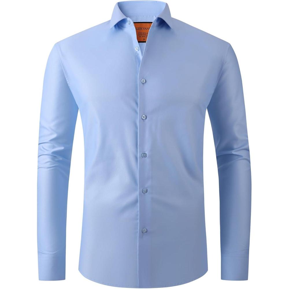 imageAlex Vando Mens Dress Shirt Wrinkle Free Regular Fit 4Way Stretch Button Down ShirtsStainresistant Blue