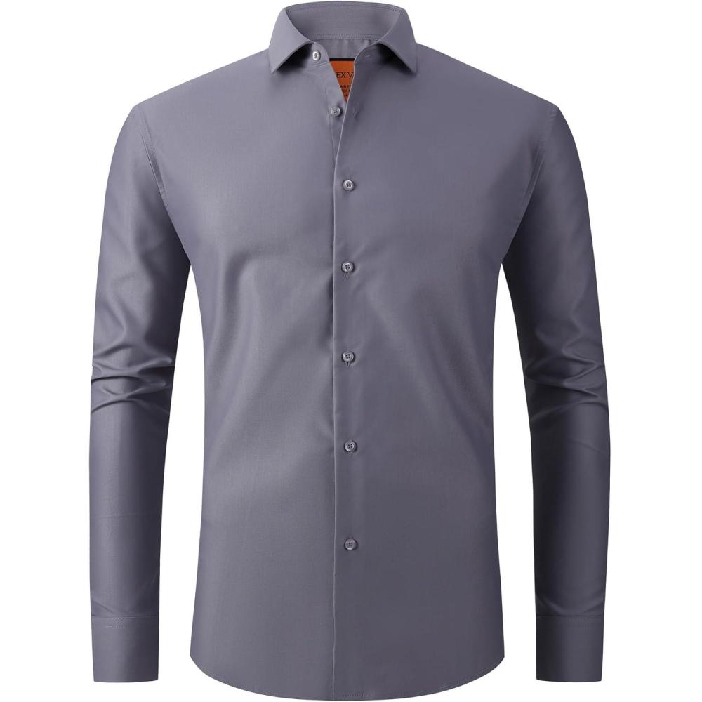 imageAlex Vando Mens Dress Shirt Wrinkle Free Regular Fit 4Way Stretch Button Down ShirtsStainresistant Grey