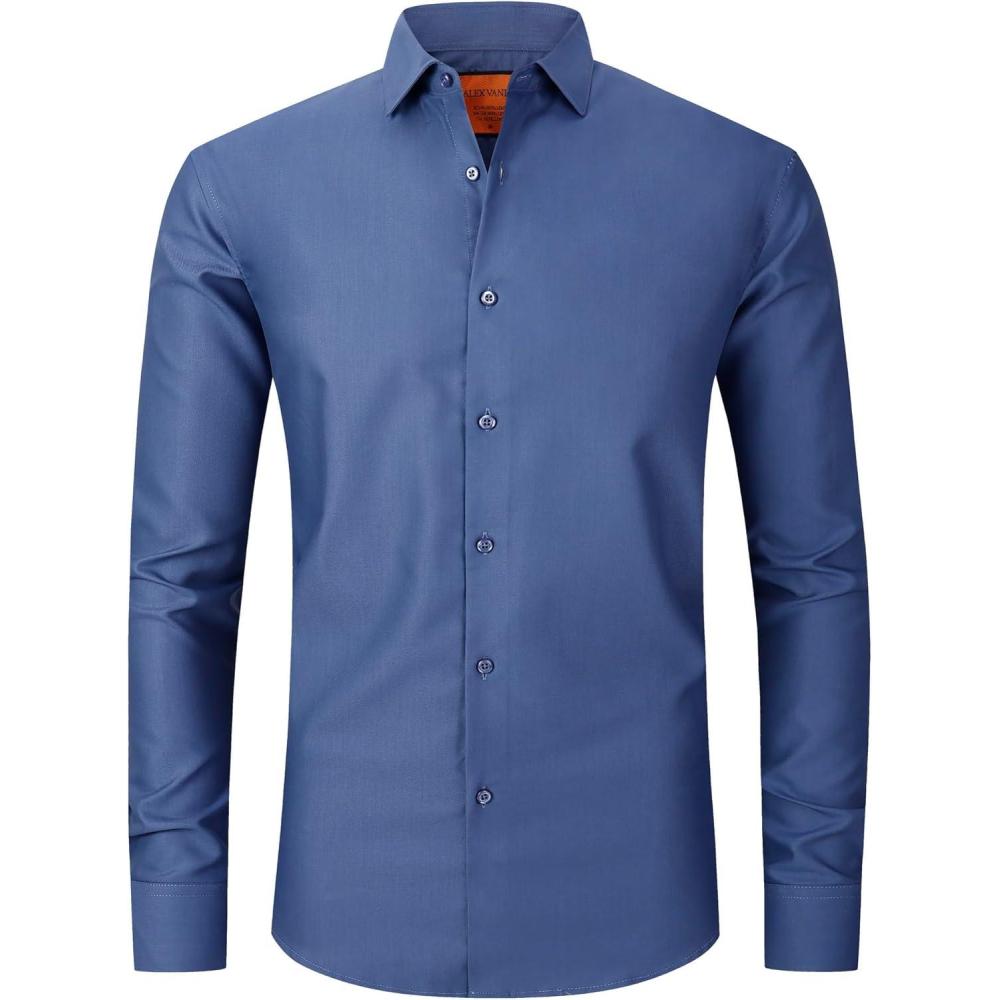 imageAlex Vando Mens Dress Shirt Wrinkle Free Regular Fit 4Way Stretch Button Down ShirtsStainresistant Teal