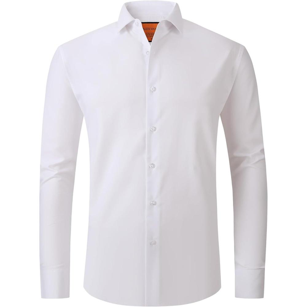 imageAlex Vando Mens Dress Shirt Wrinkle Free Regular Fit 4Way Stretch Button Down ShirtsStainresistant White