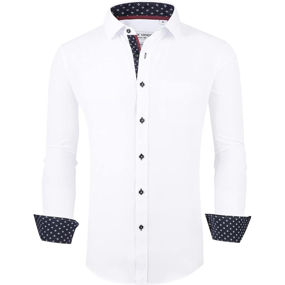 imageAlex Vando Mens Dress Shirt Wrinkle Free Regular Fit 4Way Stretch Button Down ShirtsWhite