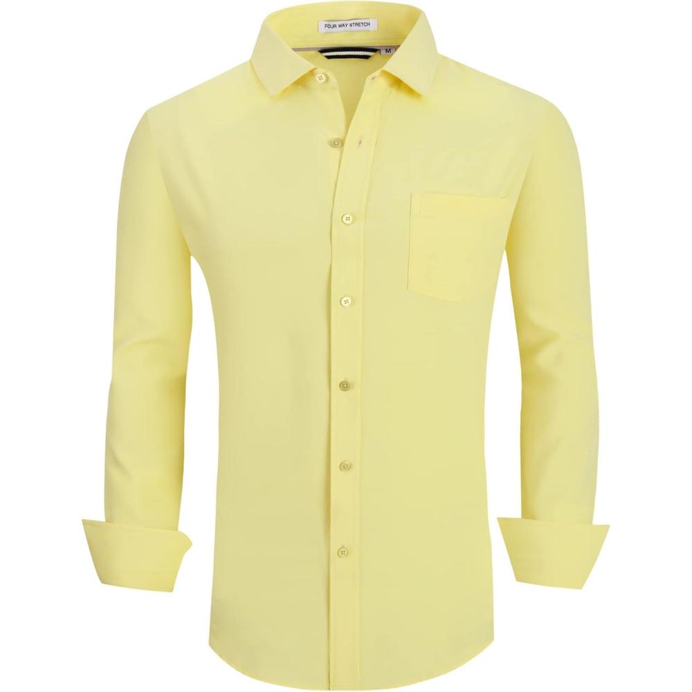 imageAlex Vando Mens Dress Shirt Wrinkle Free Regular Fit 4Way Stretch Button Down ShirtsYellow