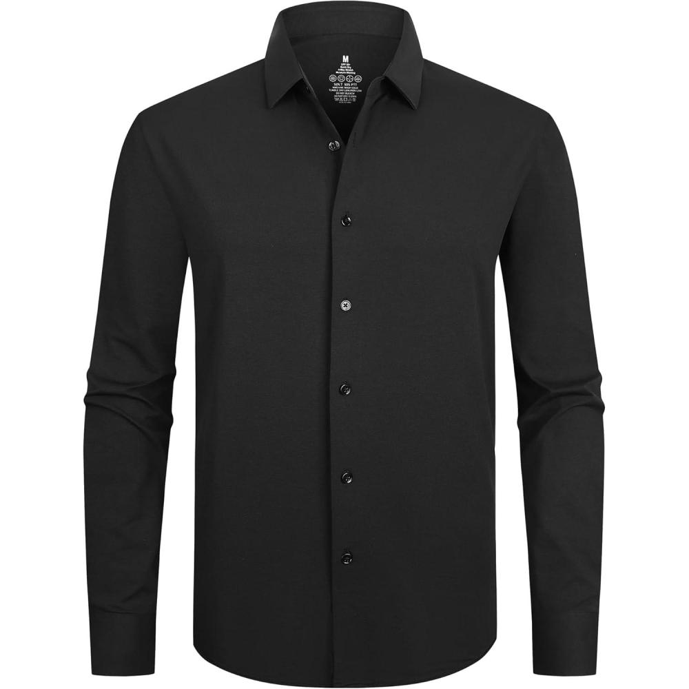 imageAlex Vando Mens Dress Shirts 8Way Super Stretch French Placket Business Button Down Shirt MenBlack