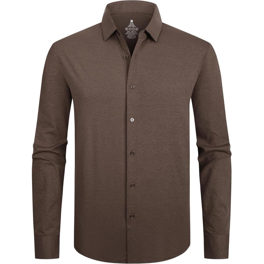 imageAlex Vando Mens Dress Shirts 8Way Super Stretch French Placket Business Button Down Shirt MenCoffee