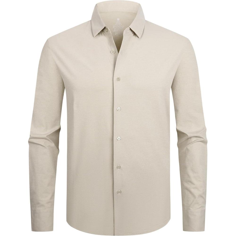 imageAlex Vando Mens Dress Shirts 8Way Super Stretch French Placket Business Button Down Shirt MenKhaki