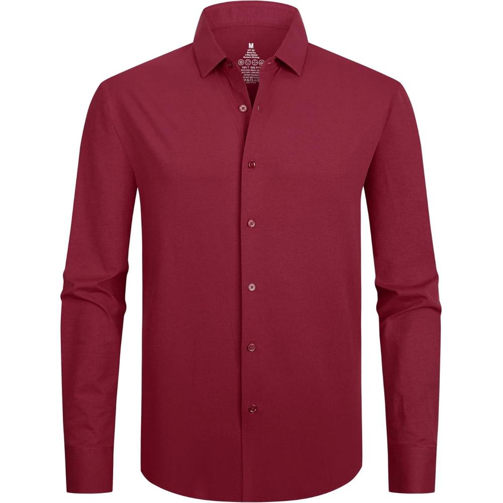 imageAlex Vando Mens Dress Shirts 8Way Super Stretch French Placket Business Button Down Shirt MenRed