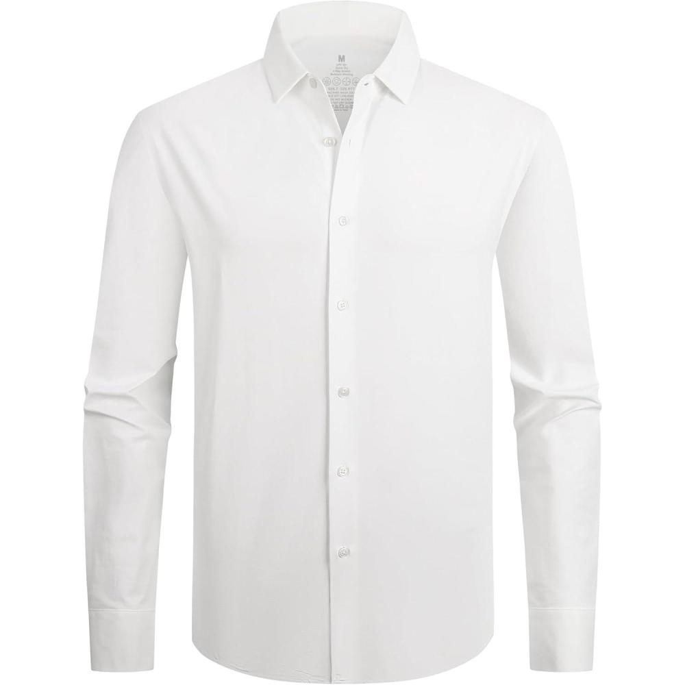 imageAlex Vando Mens Dress Shirts 8Way Super Stretch French Placket Business Button Down Shirt MenWhite