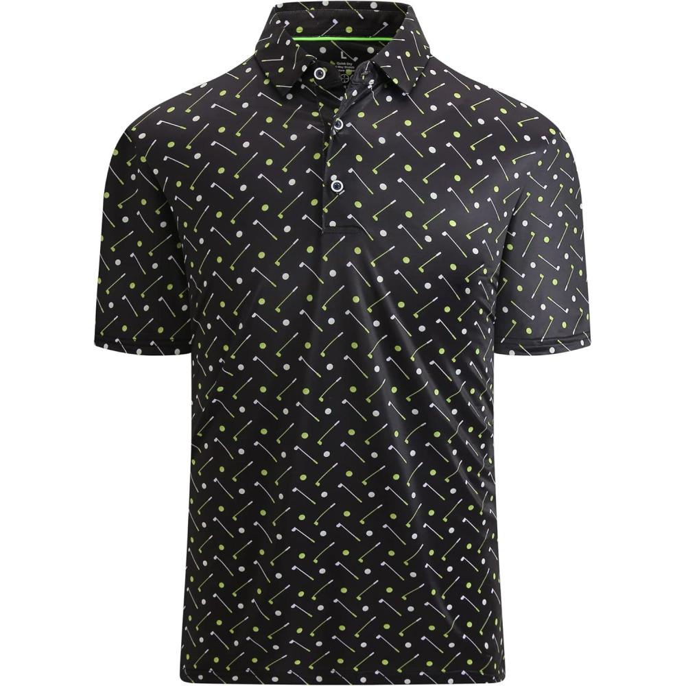 imageAlex Vando Mens Golf Shirt Moisture Wicking QuickDry Print Performance Polo Shirts for MenBlack Golf