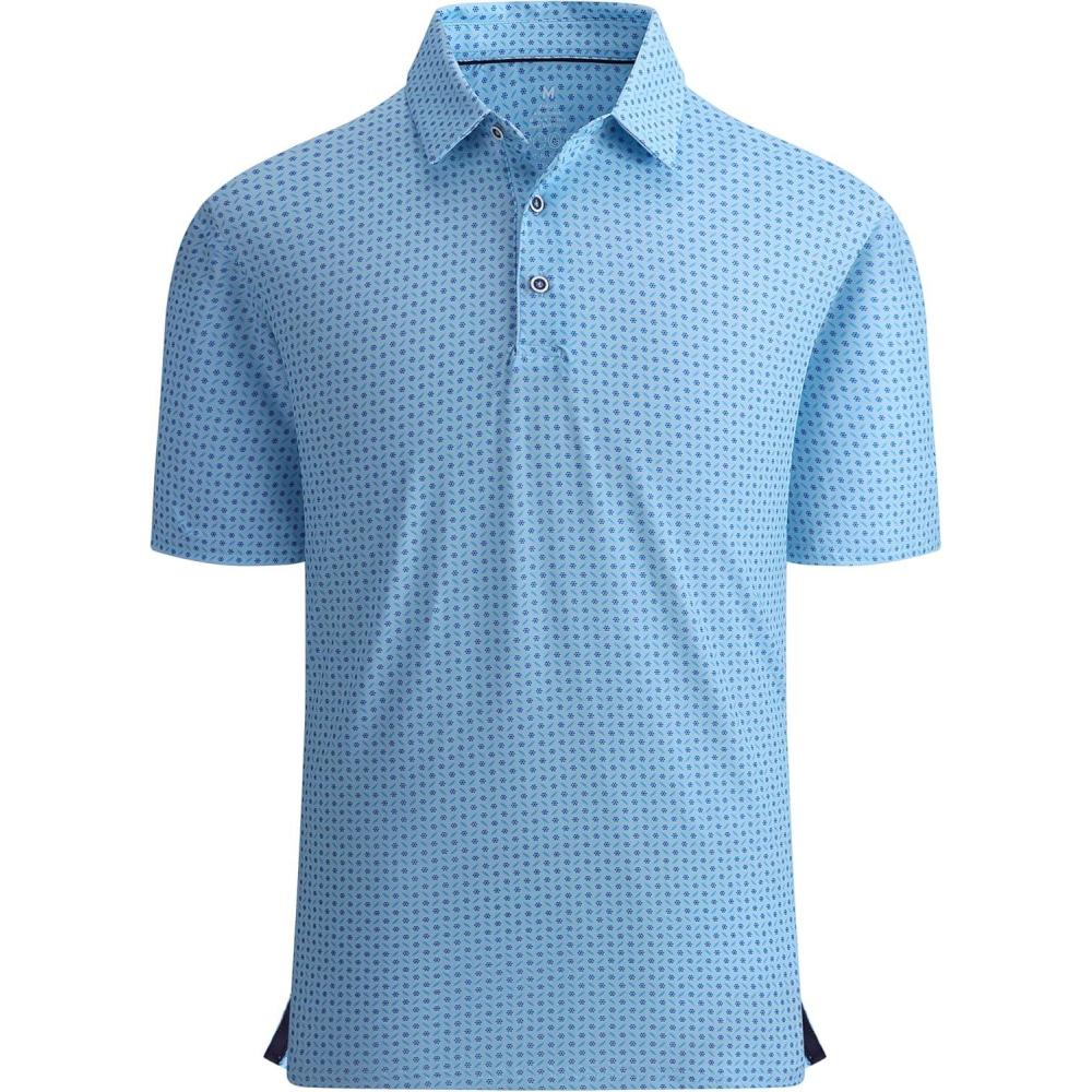 imageAlex Vando Mens Golf Shirt Moisture Wicking QuickDry Print Performance Polo Shirts for MenBlue Dots