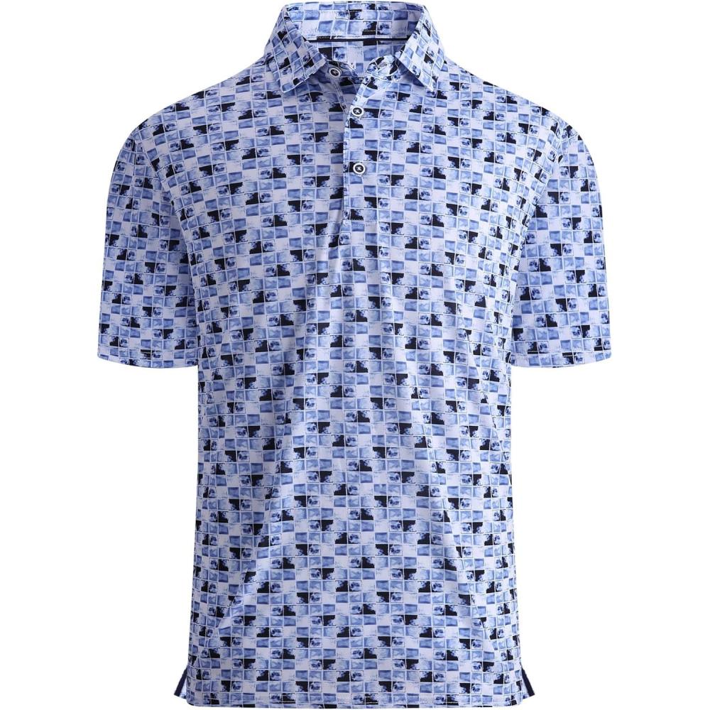 imageAlex Vando Mens Golf Shirt Moisture Wicking QuickDry Print Performance Polo Shirts for MenDark Blue Square