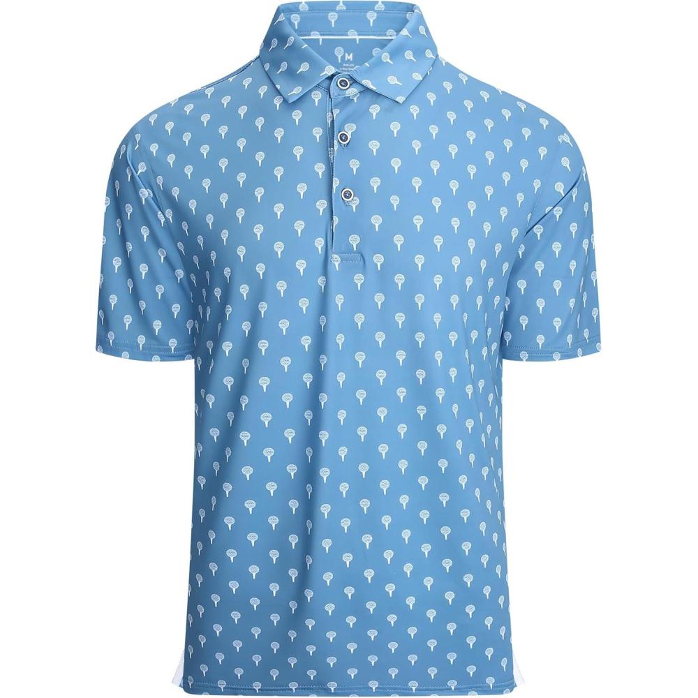 imageAlex Vando Mens Golf Shirt Moisture Wicking QuickDry Print Performance Polo Shirts for MenDusty Blue Ball