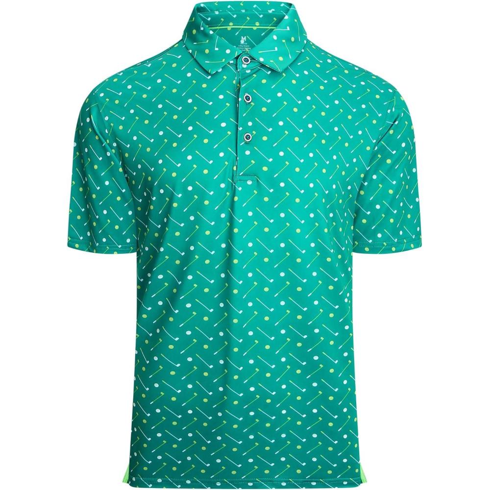 imageAlex Vando Mens Golf Shirt Moisture Wicking QuickDry Print Performance Polo Shirts for MenGreen Golf