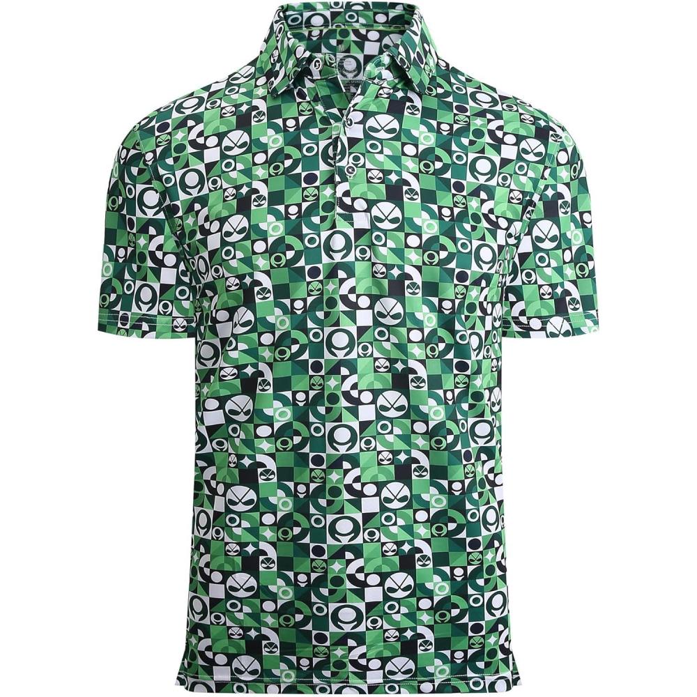 imageAlex Vando Mens Golf Shirt Moisture Wicking QuickDry Print Performance Polo Shirts for MenGreen Golf Club Ball