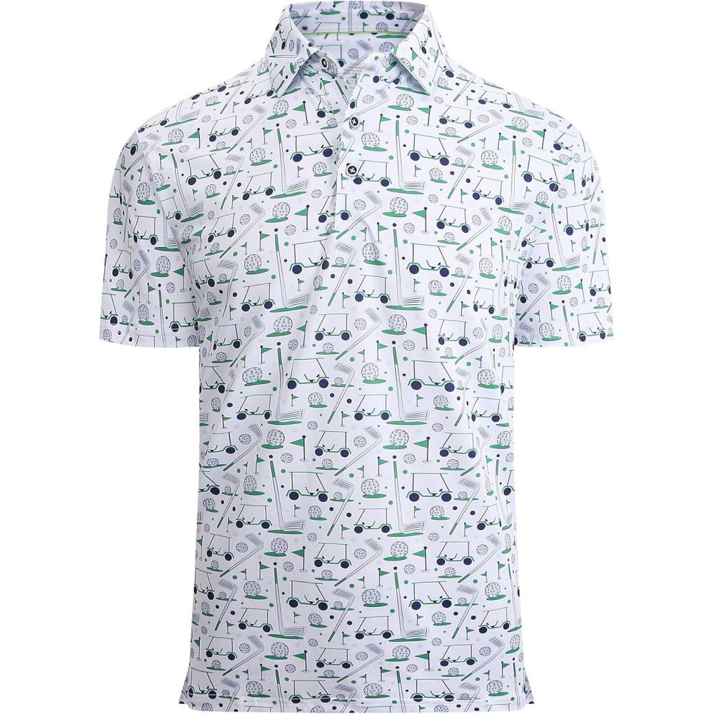 imageAlex Vando Mens Golf Shirt Moisture Wicking QuickDry Print Performance Polo Shirts for MenGreen Golf Stuff