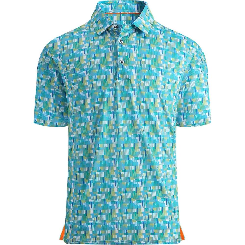 imageAlex Vando Mens Golf Shirt Moisture Wicking QuickDry Print Performance Polo Shirts for MenGreen Impression