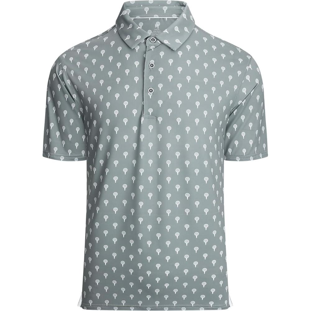 imageAlex Vando Mens Golf Shirt Moisture Wicking QuickDry Print Performance Polo Shirts for MenGrey Ball