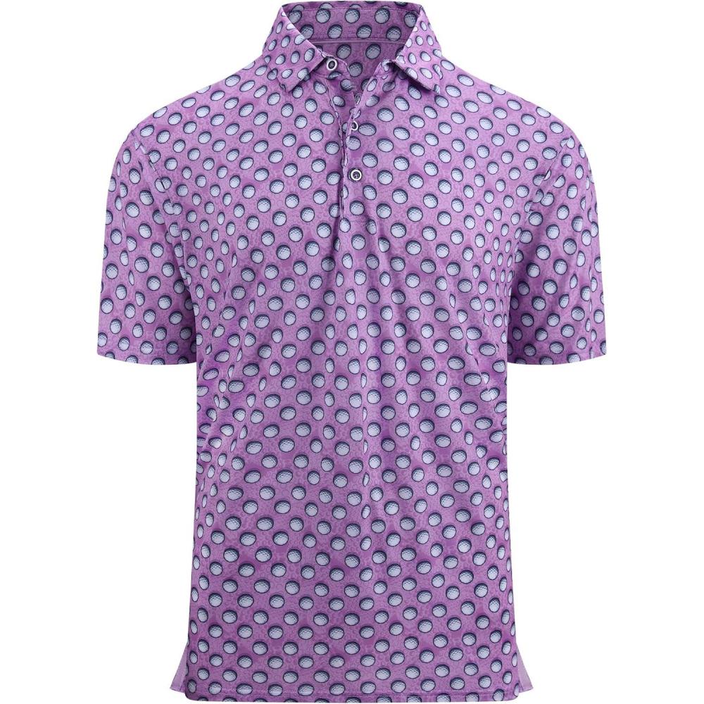 imageAlex Vando Mens Golf Shirt Moisture Wicking QuickDry Print Performance Polo Shirts for MenPurple Golf Ball