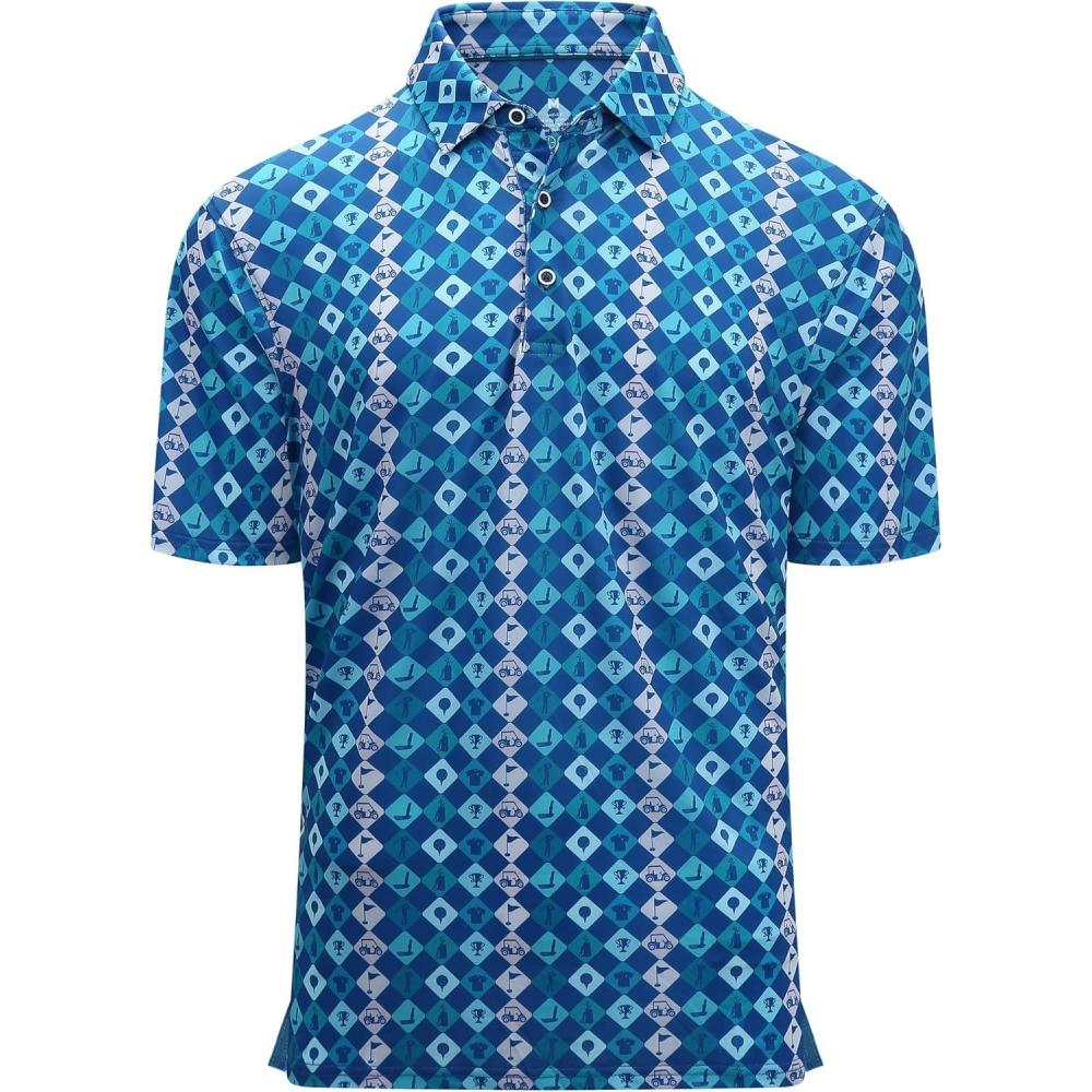 imageAlex Vando Mens Golf Shirt Moisture Wicking QuickDry Print Performance Polo Shirts for MenTeal Golf