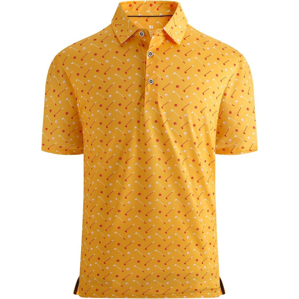 imageAlex Vando Mens Golf Shirt Moisture Wicking QuickDry Print Performance Polo Shirts for MenYellow Golf Club