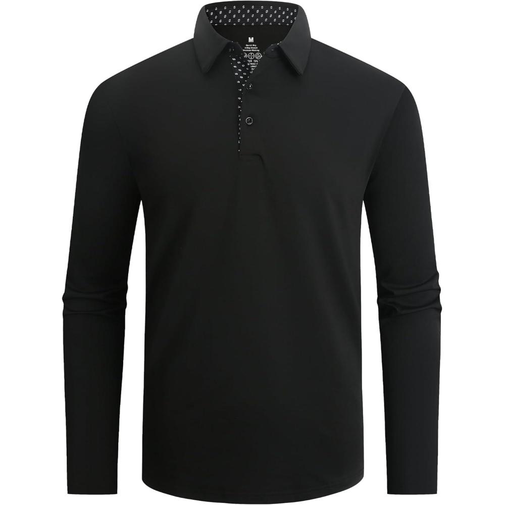 imageAlex Vando Mens Golf Shirt Moisture Wicking QuickDry Solid Long Sleeve Polo Shirts for MenBlack 09