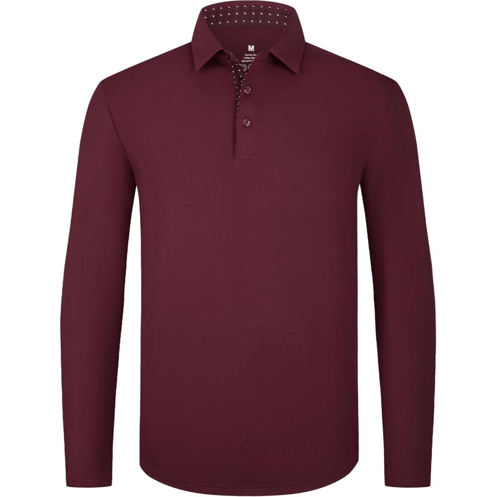 imageAlex Vando Mens Golf Shirt Moisture Wicking QuickDry Solid Long Sleeve Polo Shirts for MenBurgundy 09