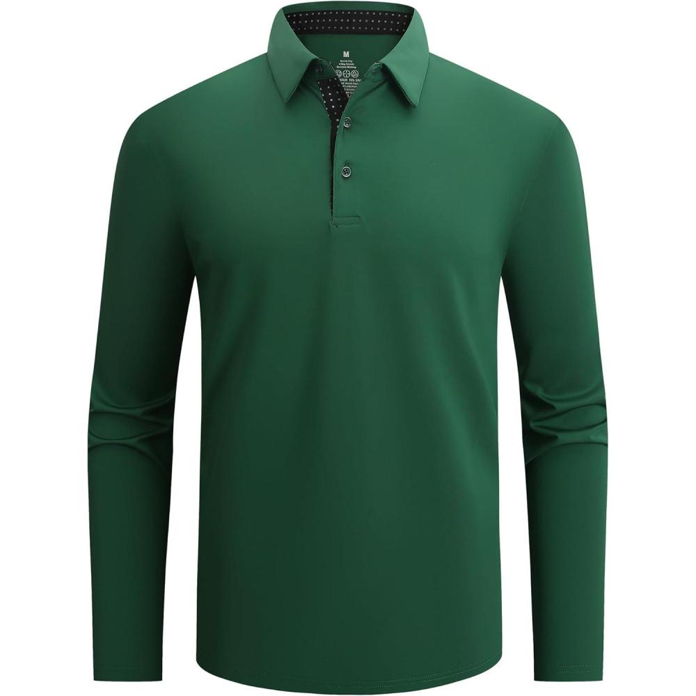 imageAlex Vando Mens Golf Shirt Moisture Wicking QuickDry Solid Long Sleeve Polo Shirts for MenGreen 09