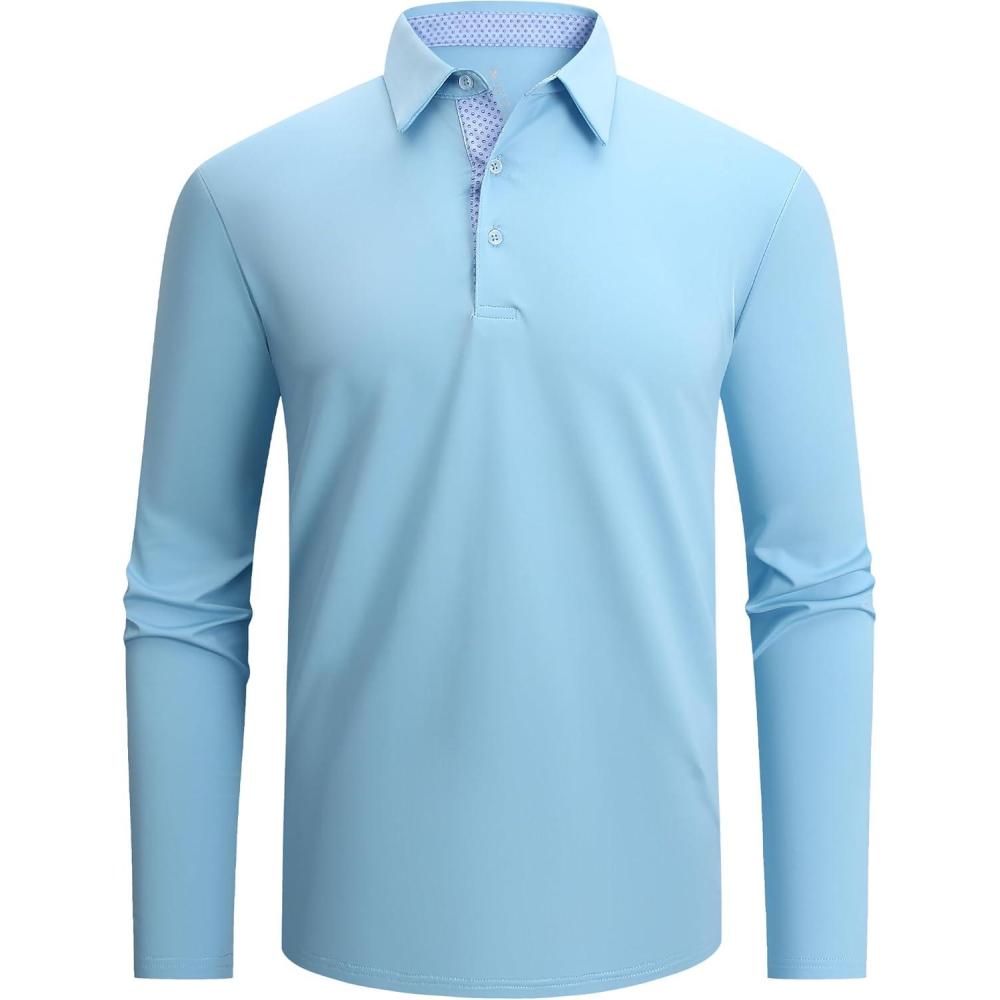 imageAlex Vando Mens Golf Shirt Moisture Wicking QuickDry Solid Long Sleeve Polo Shirts for MenLt Blue 09