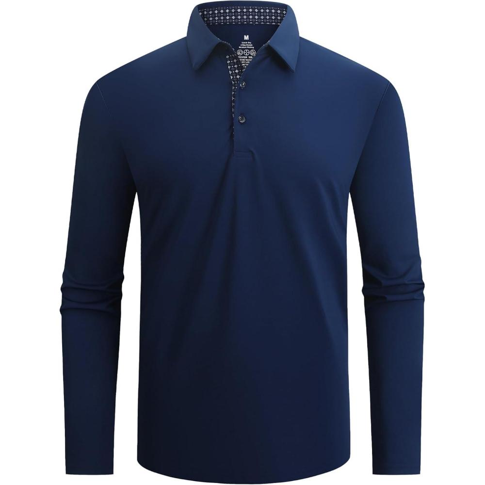 imageAlex Vando Mens Golf Shirt Moisture Wicking QuickDry Solid Long Sleeve Polo Shirts for MenNavy 09