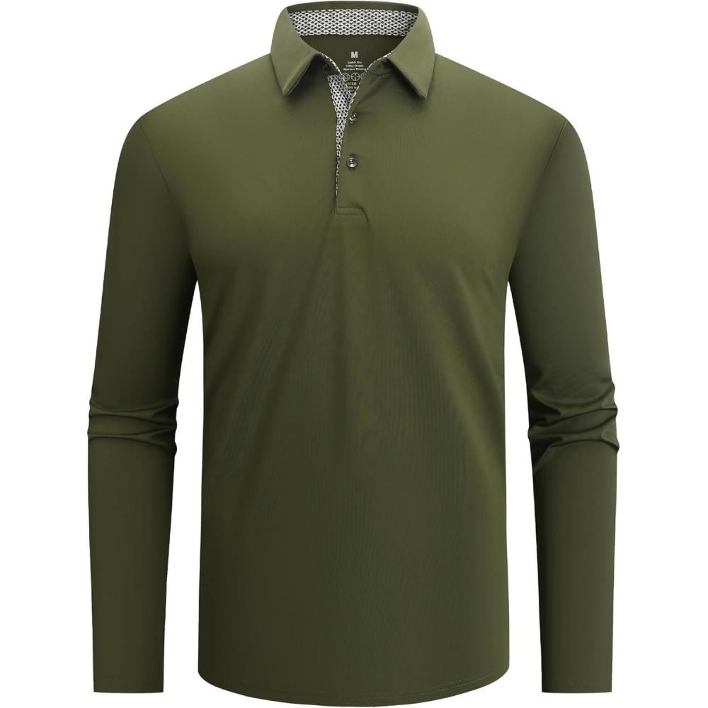imageAlex Vando Mens Golf Shirt Moisture Wicking QuickDry Solid Long Sleeve Polo Shirts for MenOlive 09