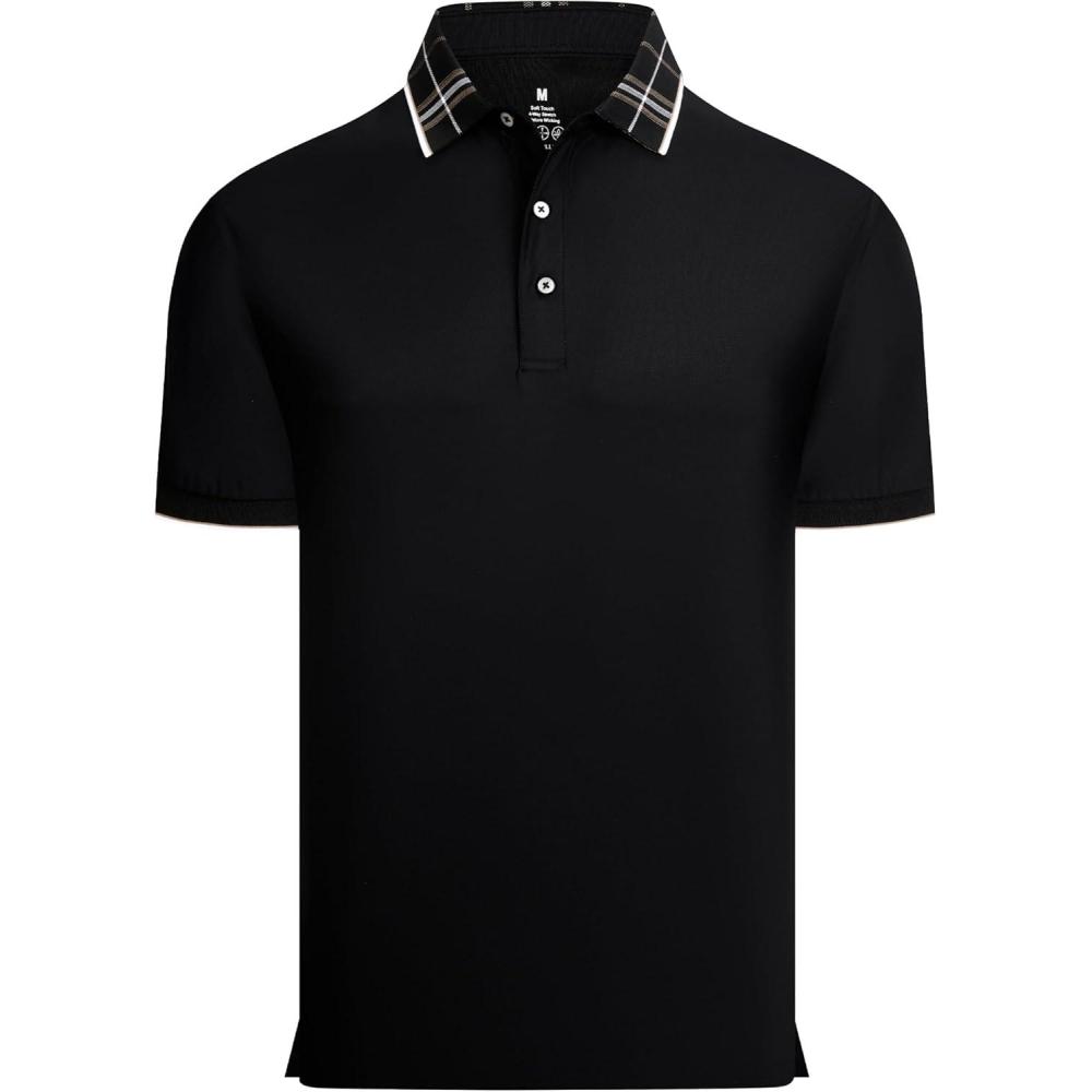 imageAlex Vando Mens Golf Shirts Moisture Wicking QuickDry Short Sleeve Fashion Designed Polo Shirts for MenBlack