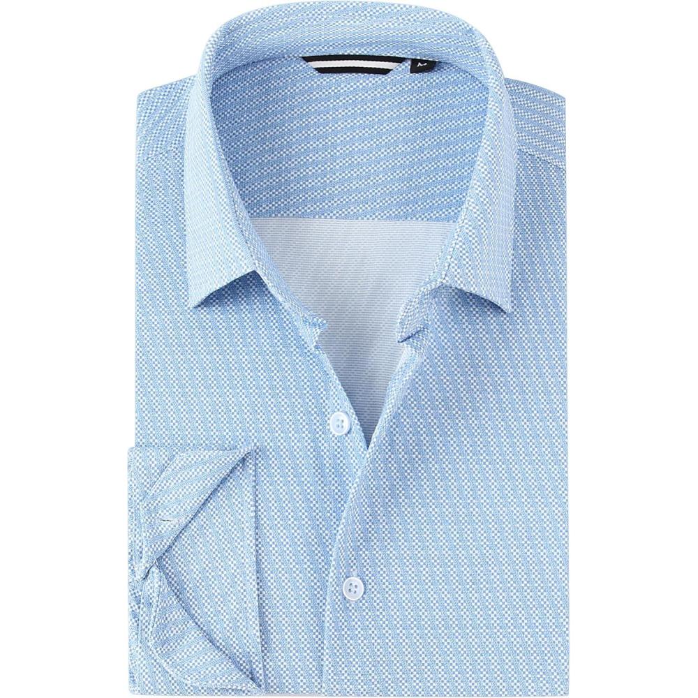 imageAlex Vando Mens Print Button Down Shirts Breathable Long Sleeve Regular Fit Knit Dress Shirts for MenBlue Check