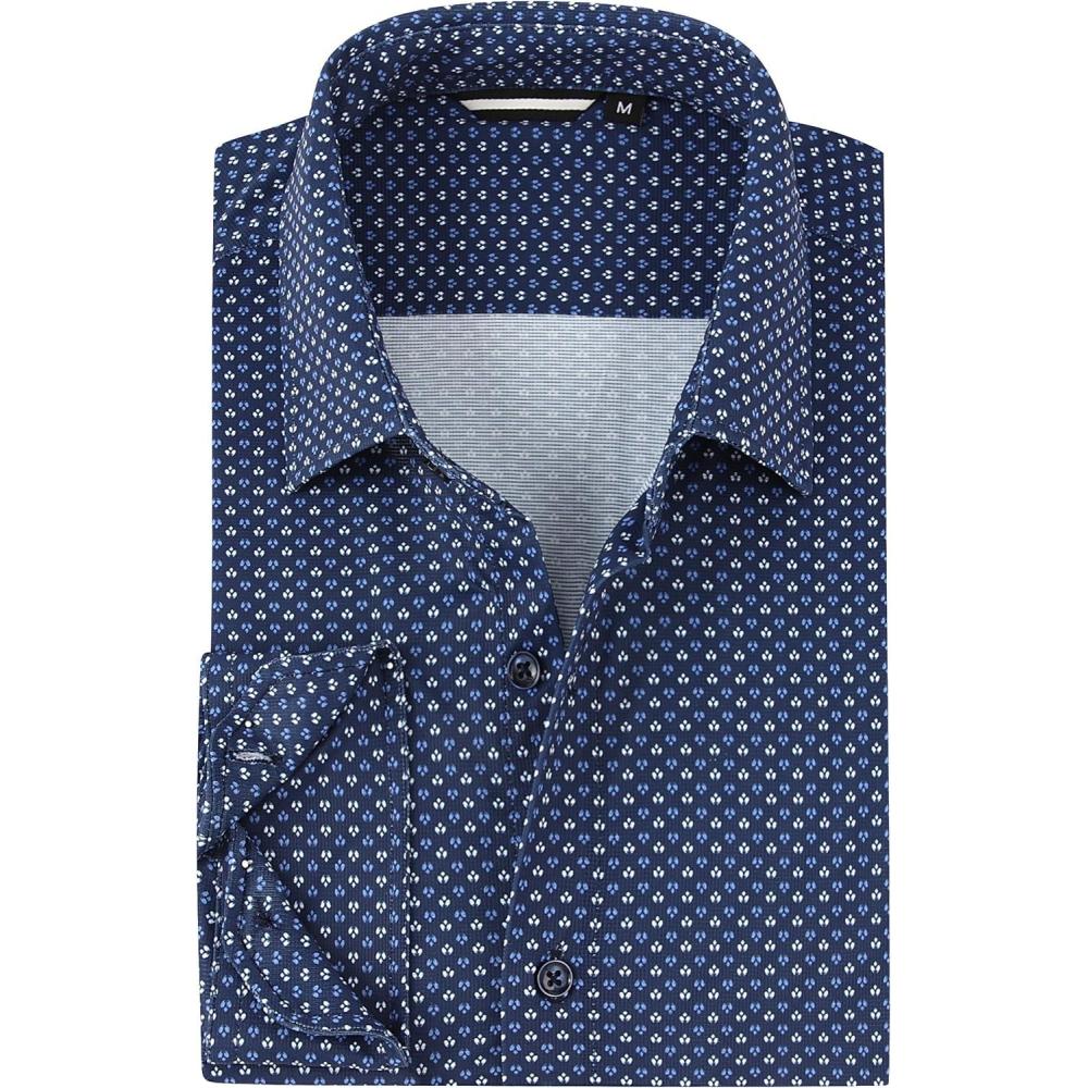 imageAlex Vando Mens Print Button Down Shirts Breathable Long Sleeve Regular Fit Knit Dress Shirts for MenNavy Flower